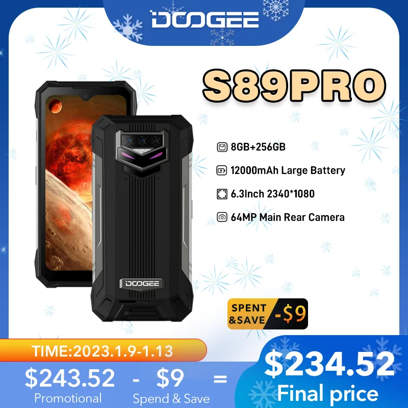 DOOGEE S89 Pro Helio P90 64MP Kamera 12000mAh Pil 65W Hızlı Şarj Sağlam Telefon 8 + 256GB Android 12 Gece Görüş Akıllı Telefon