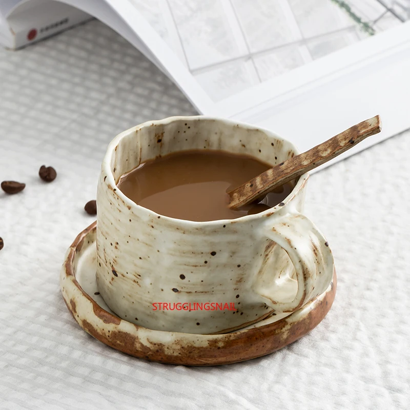 El yapımı Kumtaşın Kahve fincan seti ile Mat Kaşık Süt seramik fincan Kahvaltı Sofra Seti sevgili kupası doğum günü hediyesi Kutusu