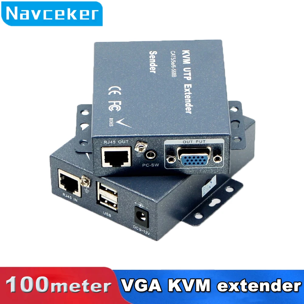 Süper Kalite 330ft VGA + Stereo Ses + USB Sinyal KVM Extender Fazla Cat5 Cat5e Cat6 RJ45 Kablo Hiçbir Gecikme Kaybı VGA Verici