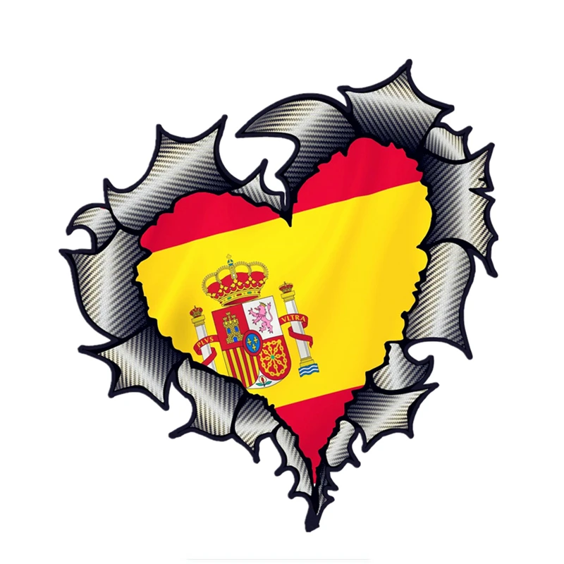Yaratıcı Araba Sticker Yırtık Yırtık Metal Kalp İspanya İspanyol Bayrağı Çıkartması Su Geçirmez Güneş Koruyucu PVC Dekoratif