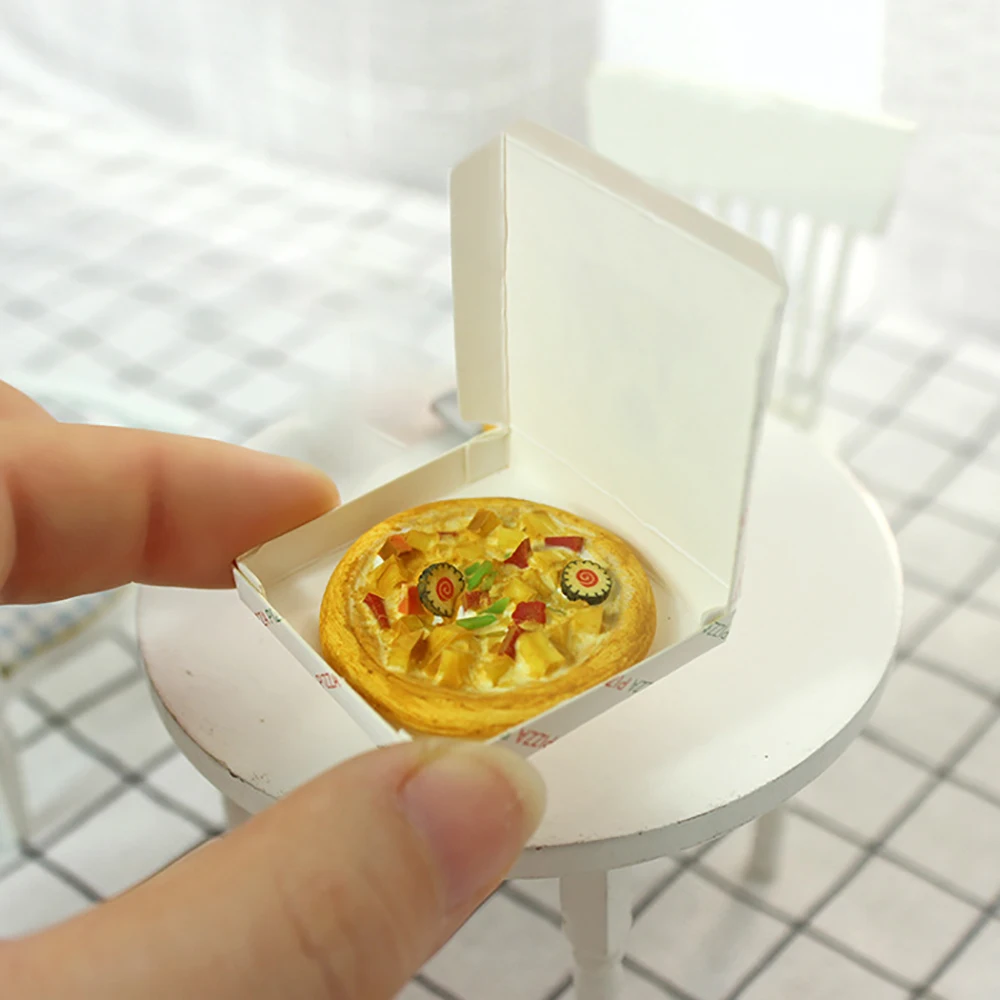 1/12 Bebek Evi Minyatür Reçine Pizza Kutusu Simülasyon Gıda Model Oyuncaklar Mini Dekorasyon Dollhouse Aksesuarları