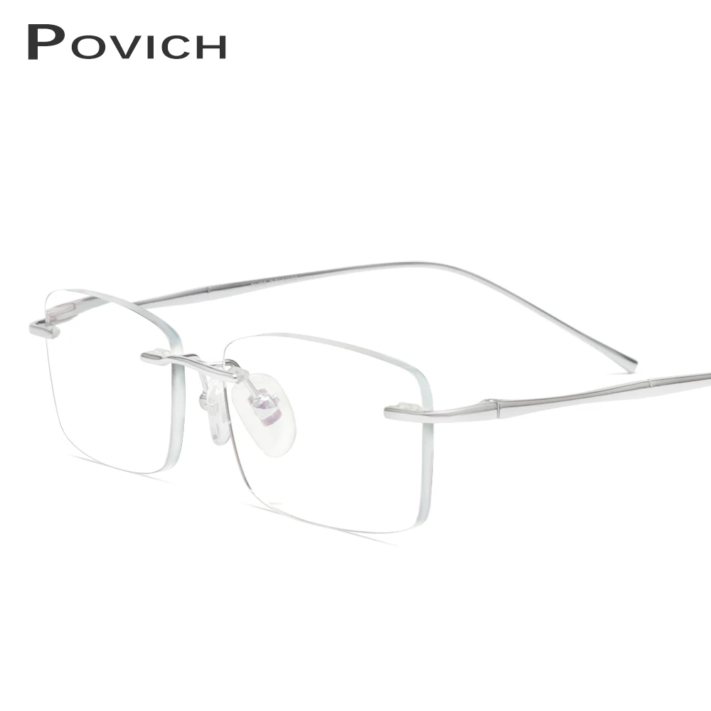 POVICH Saf Titanyum Erkek Gözlük Çerçeve Marka Çerçevesiz Optik 6g Ultra Hafif Gümüş Gözlük Gözlük Reçete Gözlük