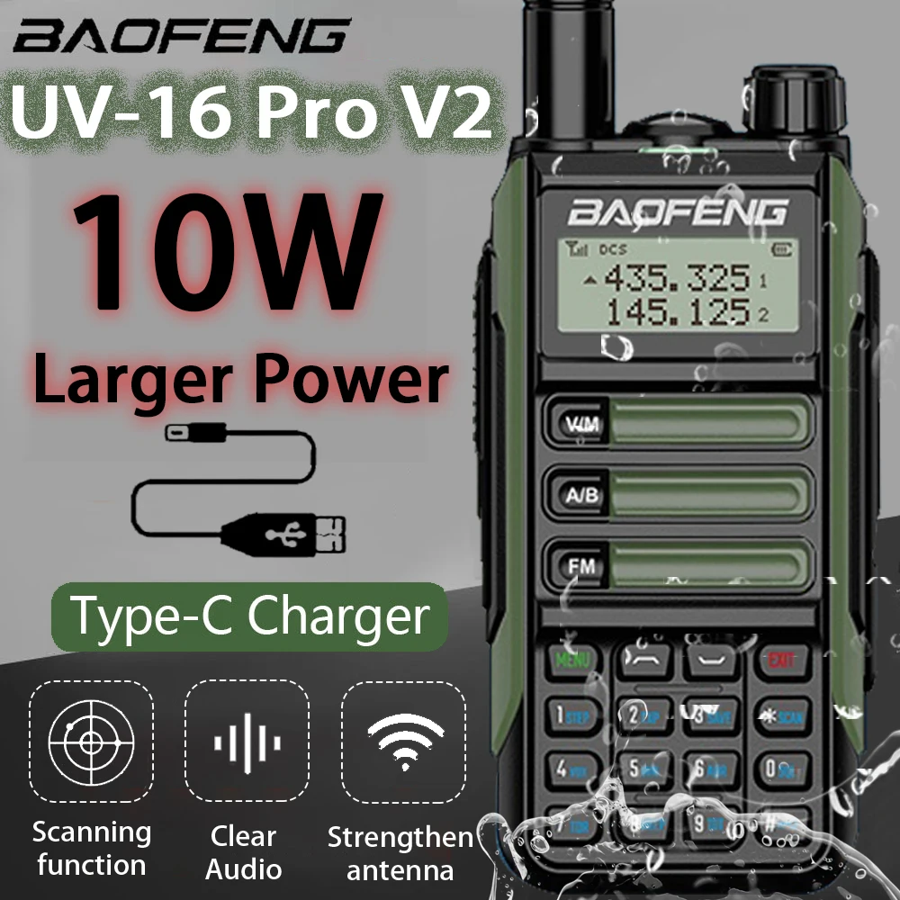 2022 BaoFeng UV-16 PRO Yüksek Güç Anten Walkie Talkie Tip-C Şarj Cihazı Uzun Menzilli Su Geçirmez UV16 Alıcı Verici İki Yönlü Radyo