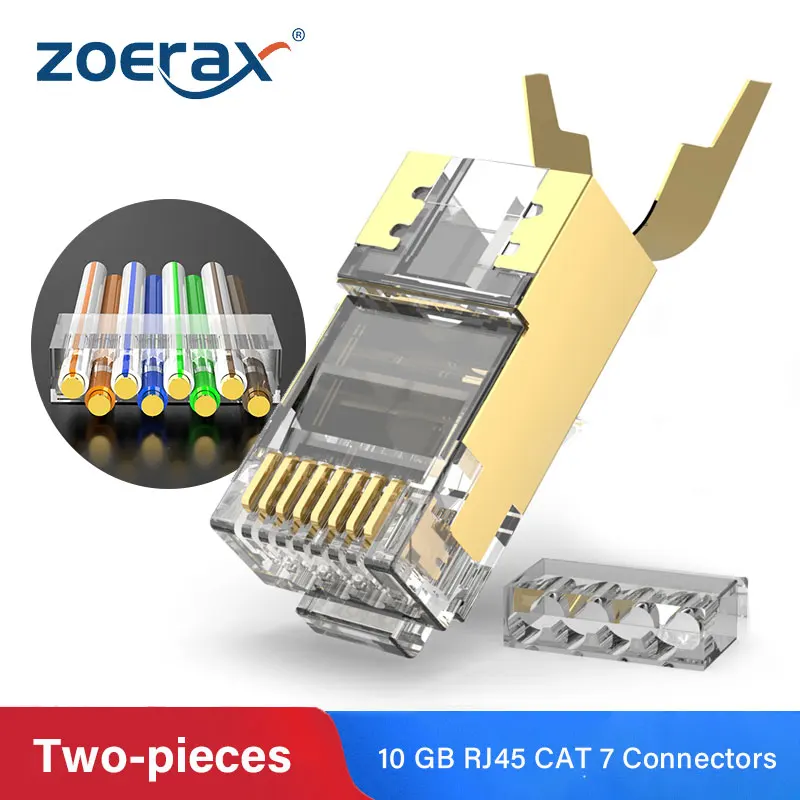 ZoeRax 2 Parça CAT6A ve CAT7 Korumalı RJ45 Modüler fiş konnektörü 50μ 8P8C-RJ45 Konektörü Ağ Kablosu Konektörü-1.5 mm