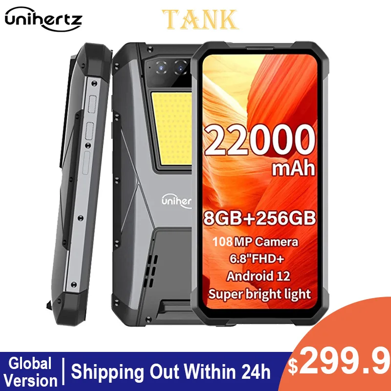 2022 Unihertz TANKI Büyük Pil güçlendirilmiş akıllı telefon 4G Unlocked 8GB 258GB Cep Telefonu 22000mAh 108MP G99 Android 12 Cep Telefonu