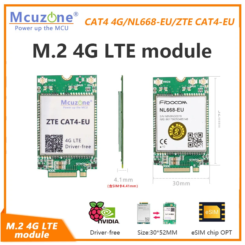 M. 2 4G LTE Modülü, Ahududu Pi, NVIDIA sürücü ücretsiz, eSIM ÇİP, GPS, 5G arayüzü ile Uyumlu, 30 * 52mm CM4 fibocom NL668-EU ZTE