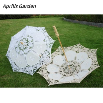 Beyaz Dantel Şemsiye Düğün Gelin Restonic Beyaz Ahşap Saplı Yaratıcı Zanaat Şemsiye Yağmur Kadınlar Çekim Sahne Evli Yeni