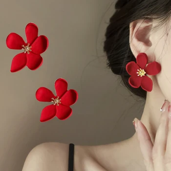 Yeni Büyük Bohemia Romantik Kırmızı Çiçek Küpe Kadınlar Kız Parti Plaj Moda Lüks Takı Hediyeler Bijoux
